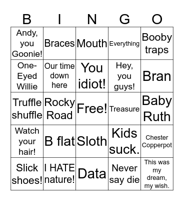 The Goonies Bingo Card