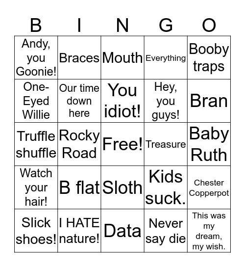 The Goonies Bingo Card