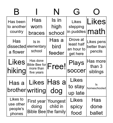 Bible Bee Bingo 2019 Bingo Card