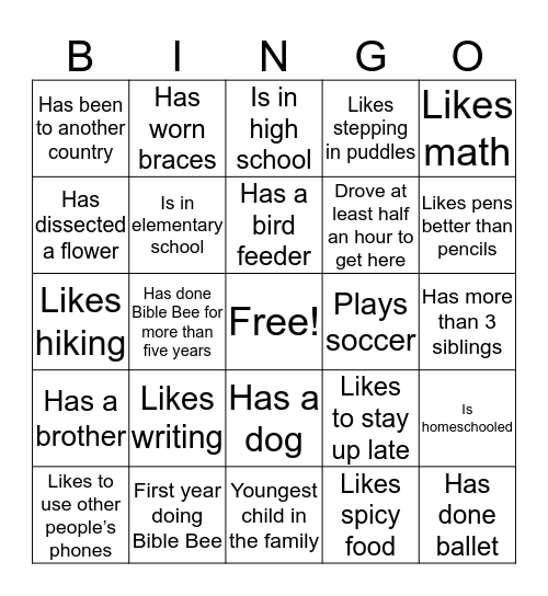 Bible Bee Bingo 2019 Bingo Card