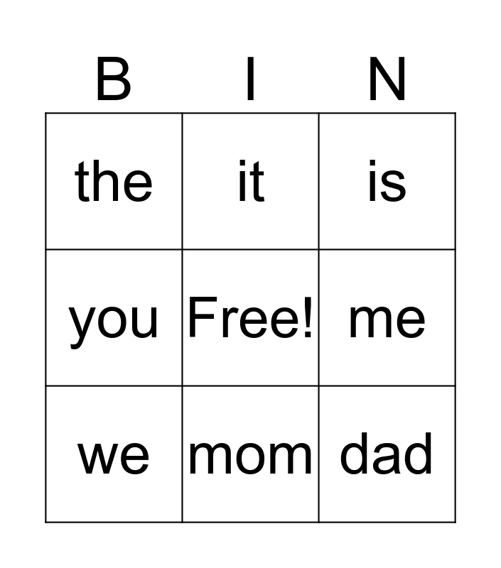 site-word-bingo-card