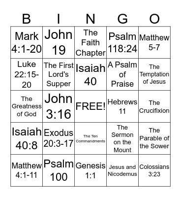 Bible Drill Bingo Card