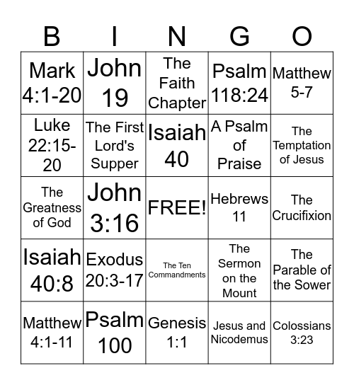 Bible Drill Bingo Card