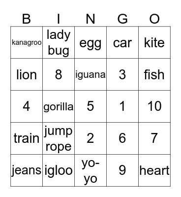 Numbers & IJKL Bingo Card