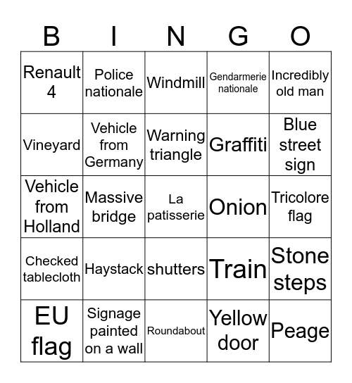 France Bingo - it's what the cool kids play Bingo Card