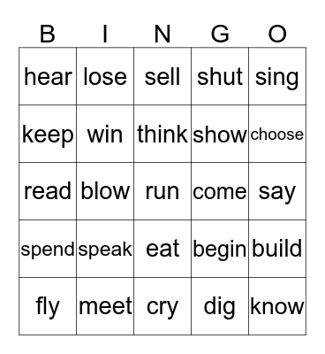 Verb Table (Irregular Past) Bingo Card