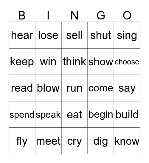 Verb Table (Irregular Past) Bingo Card