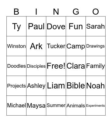 Doodles, Drawings and Disciples Bingo Card