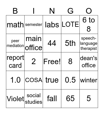 Advisory Bingo Card