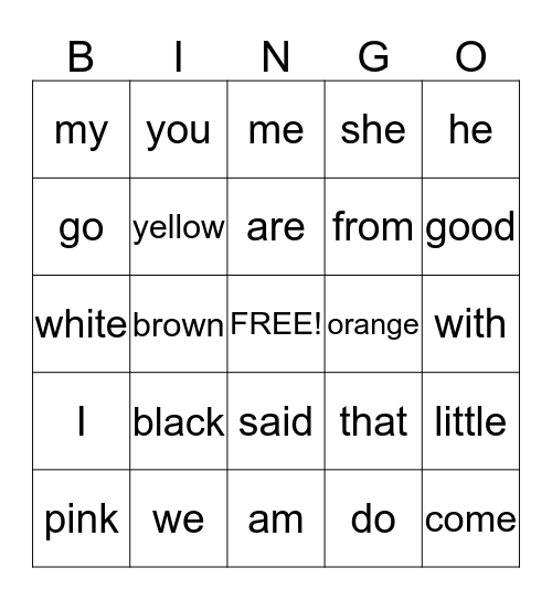 High Frequency Word Bingo (Sept. - March) Bingo Card