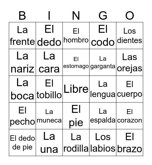 El cuerpo Bingo Card