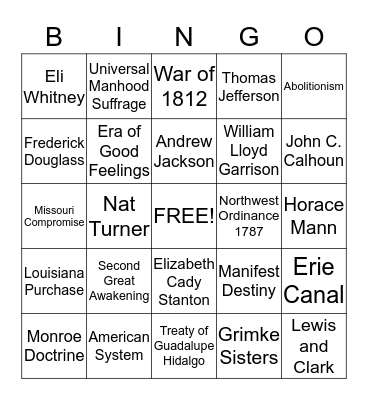 Age of Jackson Bingo Card