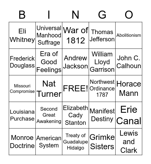 Age of Jackson Bingo Card