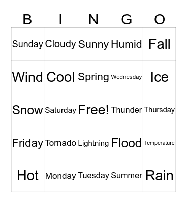 Weather Signs Bingo Card