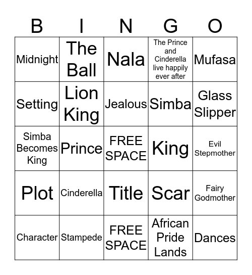 Character, Setting and Plot Bingo Card