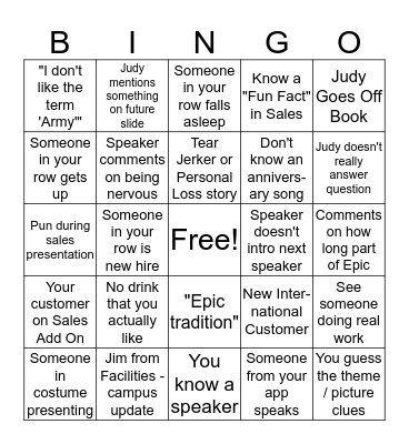 Staff Meeting Bingo Card