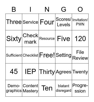 RISD Special Services  Bingo Card