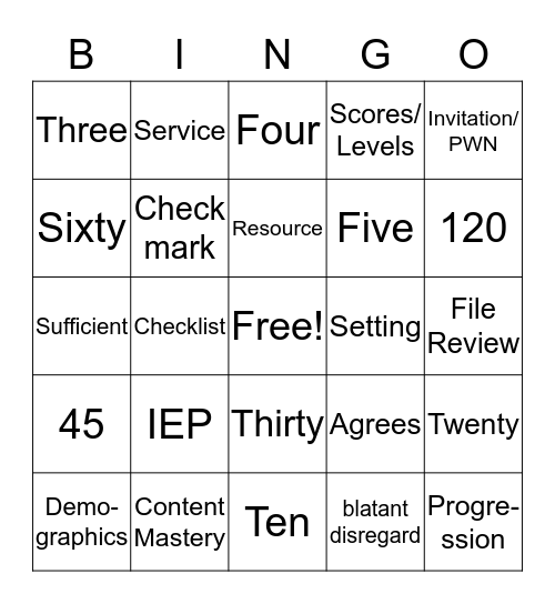 RISD Special Services  Bingo Card
