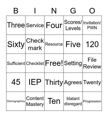 RISD Special Services  Bingo Card