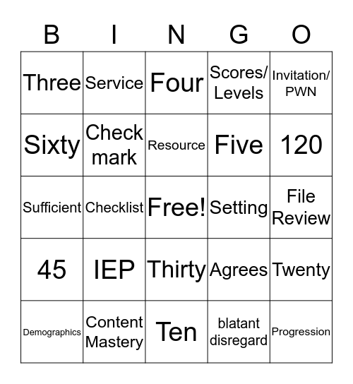 RISD Special Services  Bingo Card