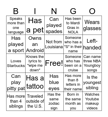 Name Bingo Card