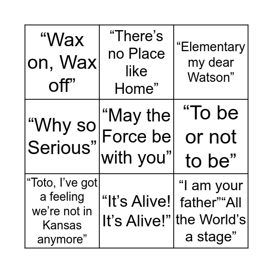 Quote Bingo Card