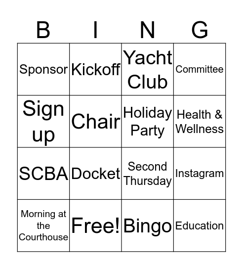 YLD Kickoff Luncheon Bingo Card