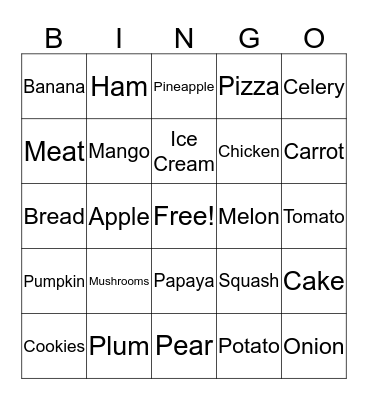 Food Bingo  Bingo Card