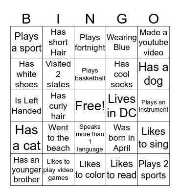Camper Bingo Card