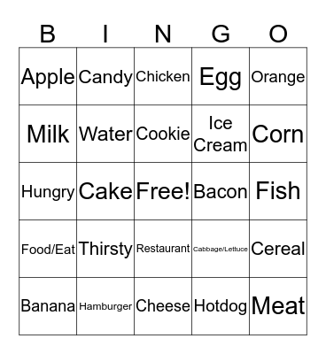 Food Signs Bingo Card