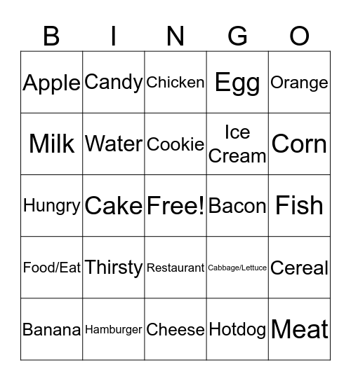 Food Signs Bingo Card