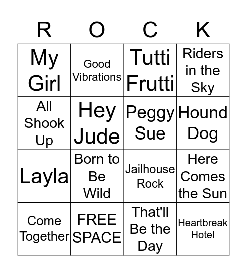 Rock & Roll BINGO Card