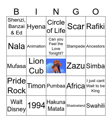 Lion King Bingo Card