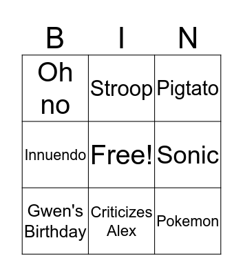 Gwen Bingo Card