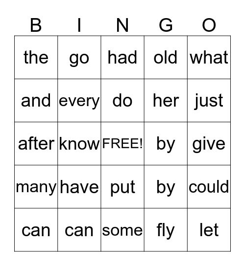 First Grade Sight Words Bingo Card