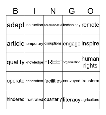 Sailing to New Horizons Bingo Card