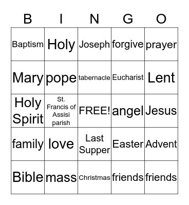 First Grade RE Review Bingo Card