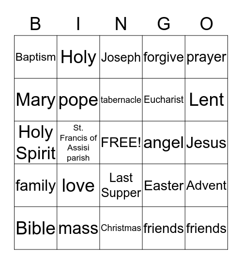 First Grade RE Review Bingo Card