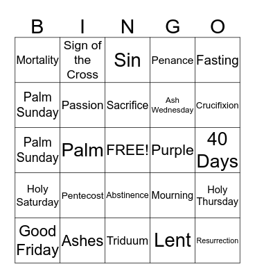 Lent Bingo Card