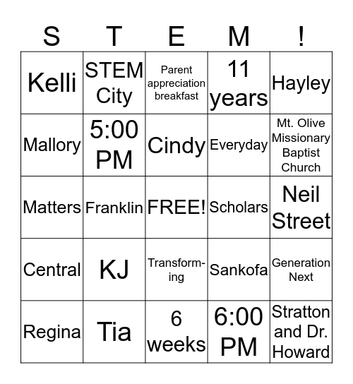 STEM BINGO Card