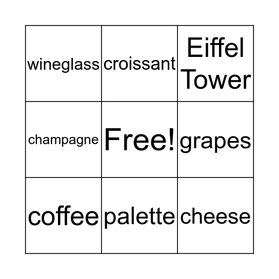 FRANCE Bingo Card