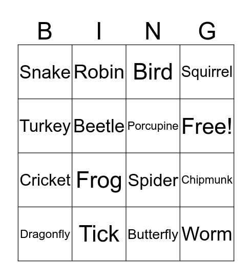 Nature Walk Bingo Card