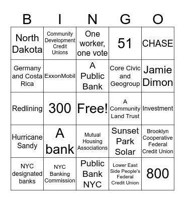 Public Bank Bingo Card