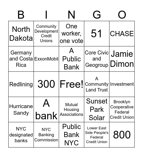 Public Bank Bingo Card