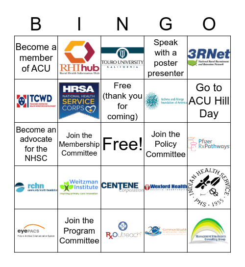 ACU 2019 Conference Bingo Card