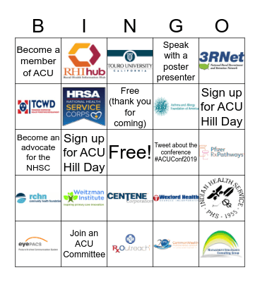 ACU 2019 Conference Bingo Card