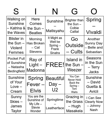 SPRINGO! Bingo Card