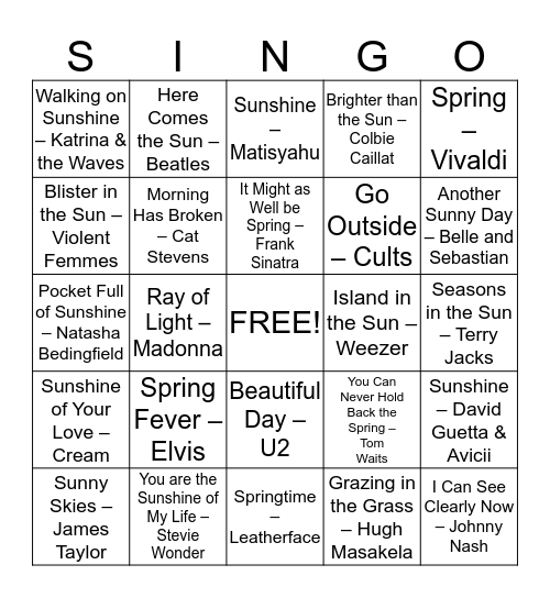 SPRINGO! Bingo Card