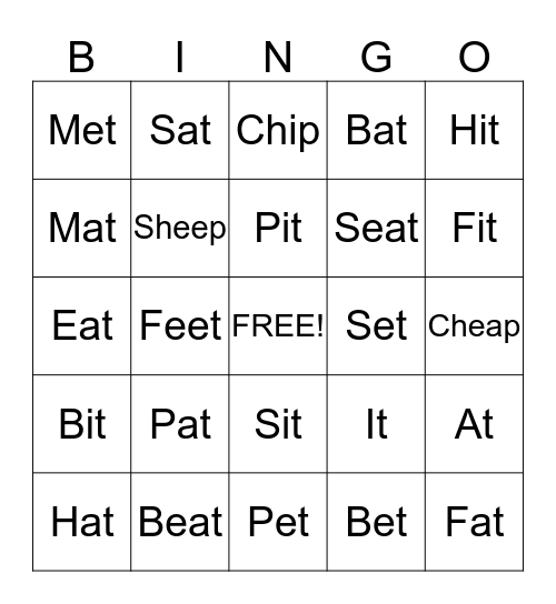 Vowel Bingo Card