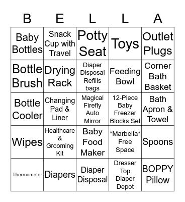 Yesenia's Baby Shower BINGO Card